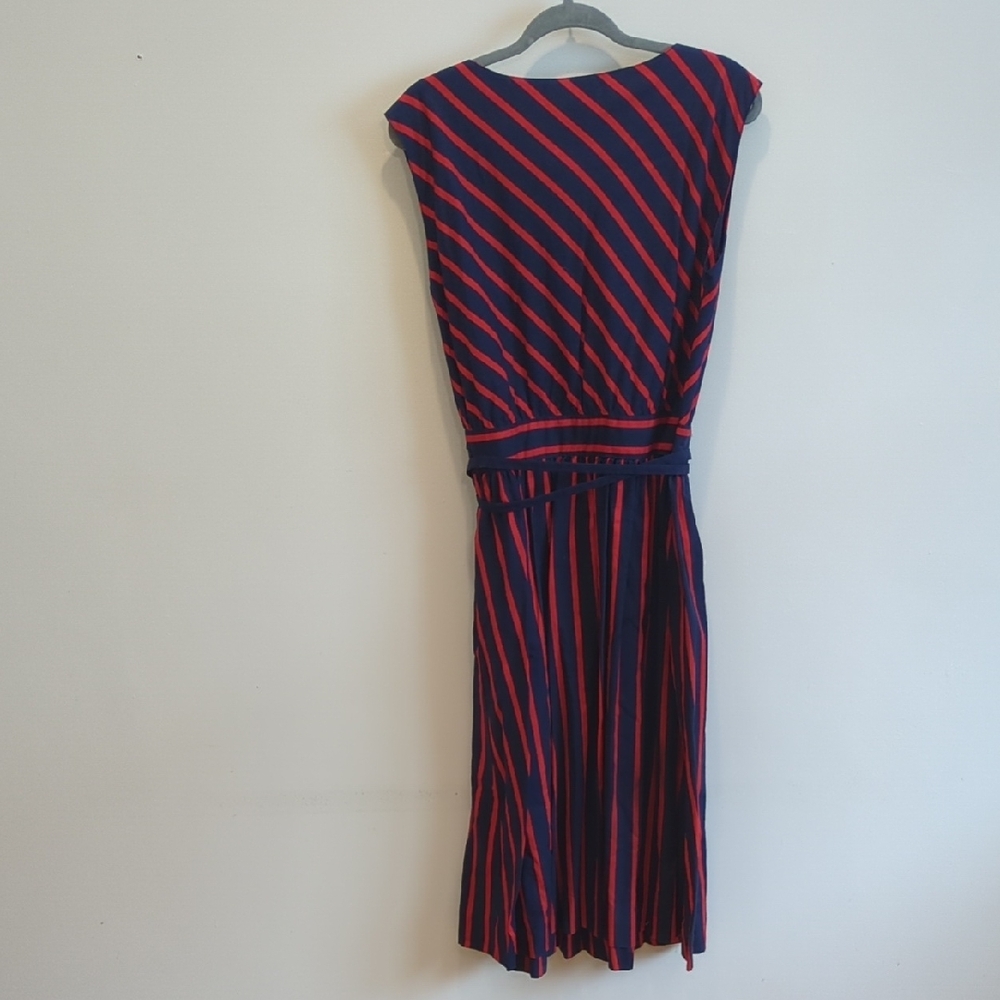 Vintage Lanz Originals 1970s Navy and Red Striped Wrap Dress, EUC - Picture 9 of 9
